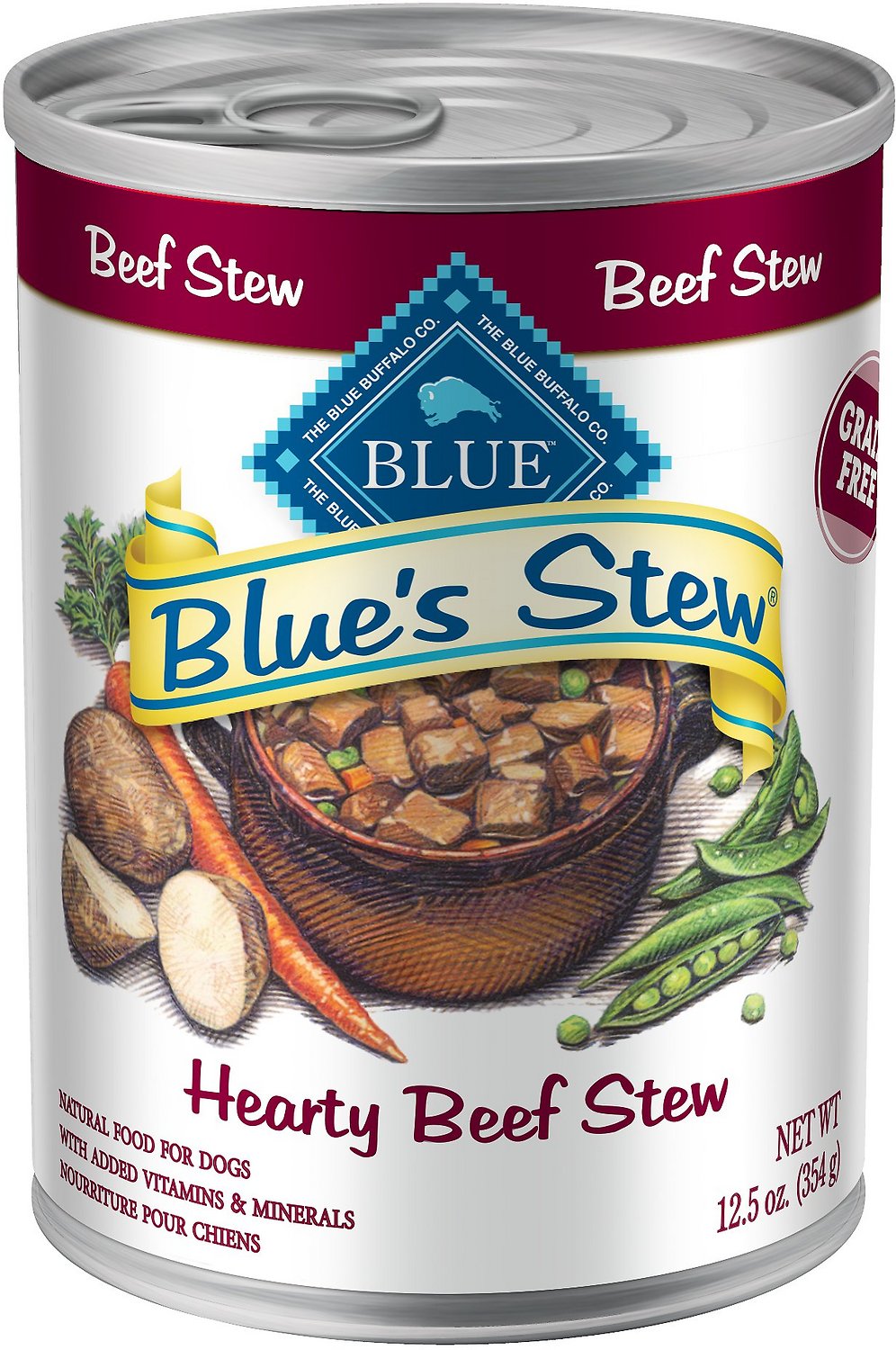 Blue Buffalo Blue's Hearty Beef Stew Grain Free Wet Dog Food Can, 12.5-oz