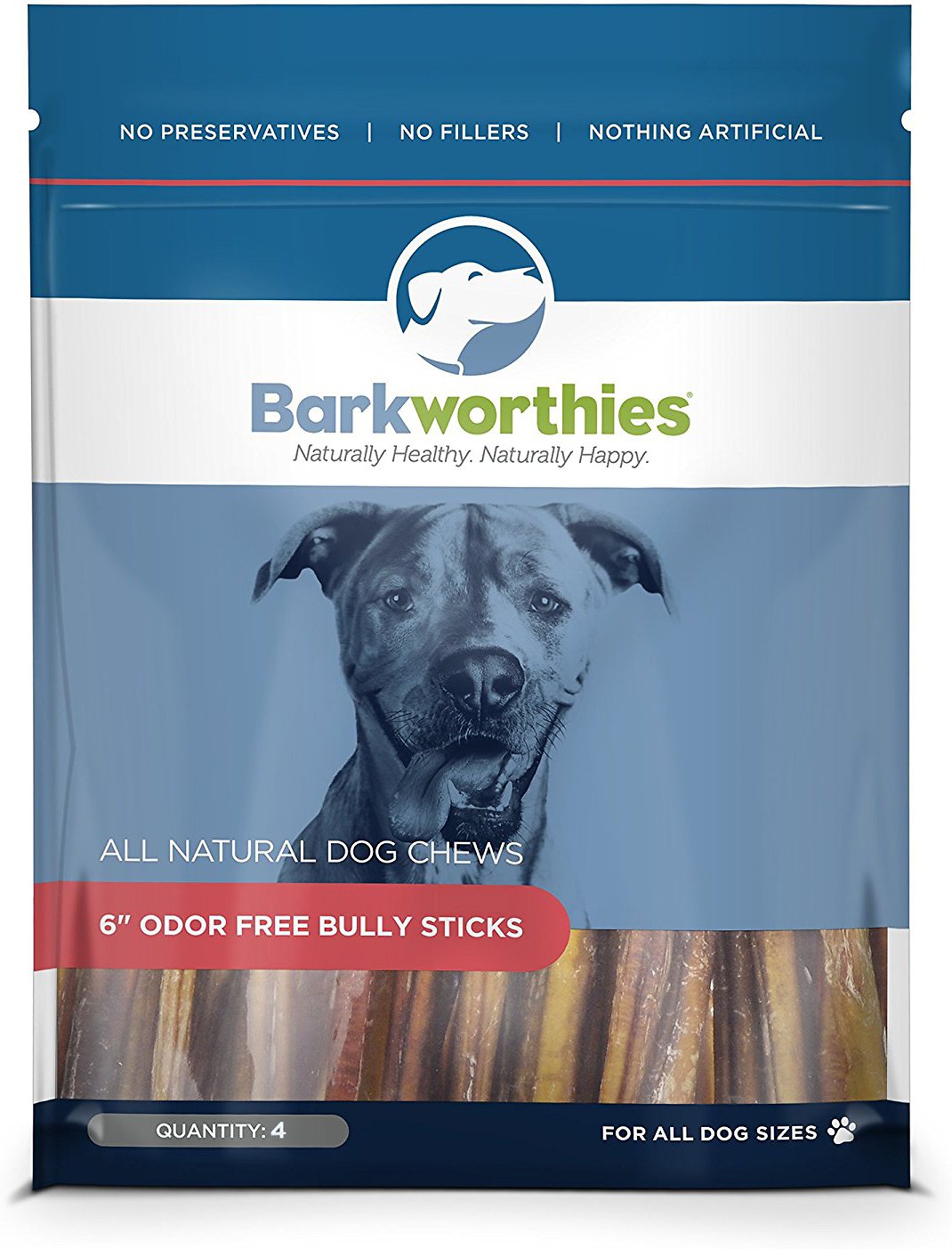 Barkworthies 6" Bully Sticks Dog Treats, 4 pack