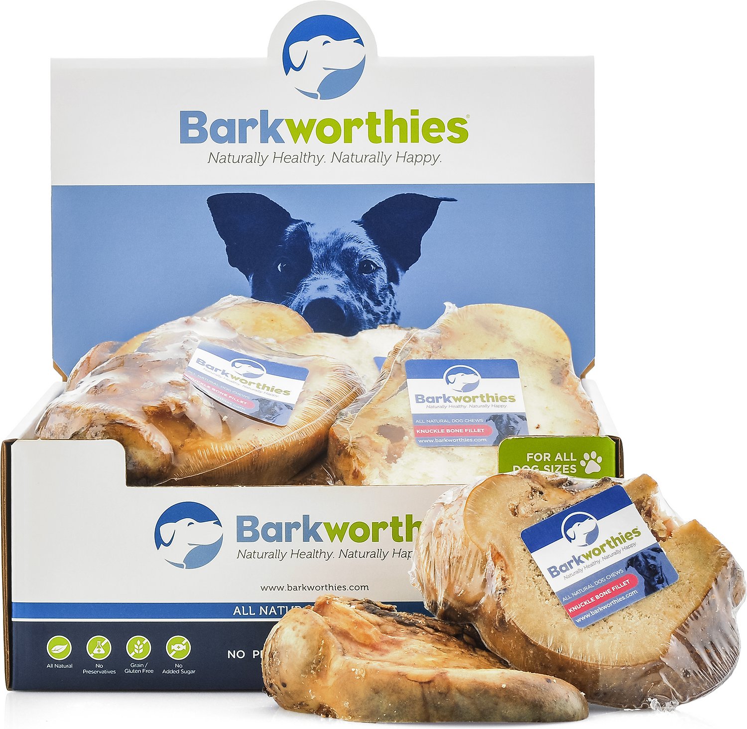 Barkworthies Beef Filet Knuckle Bone Dog Treats, Case of 12