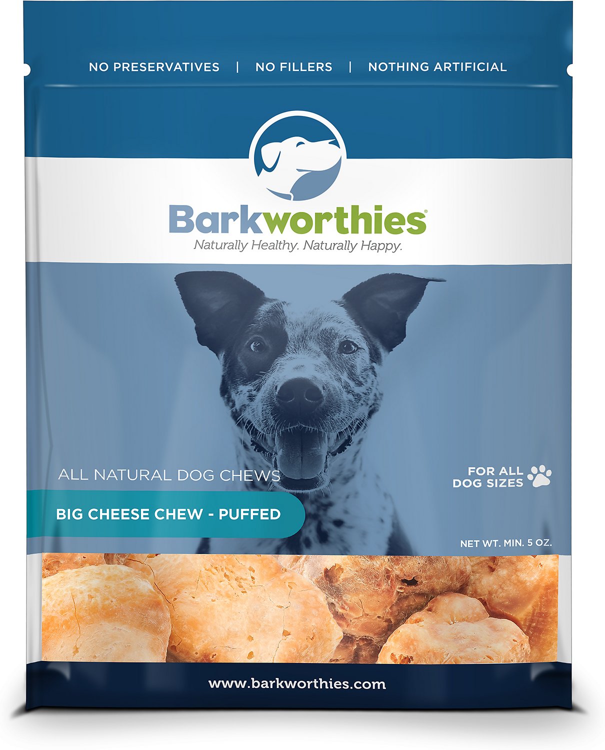 Barkworthies Puffed Big Cheese Chew Dog Treats, 5-oz bag
