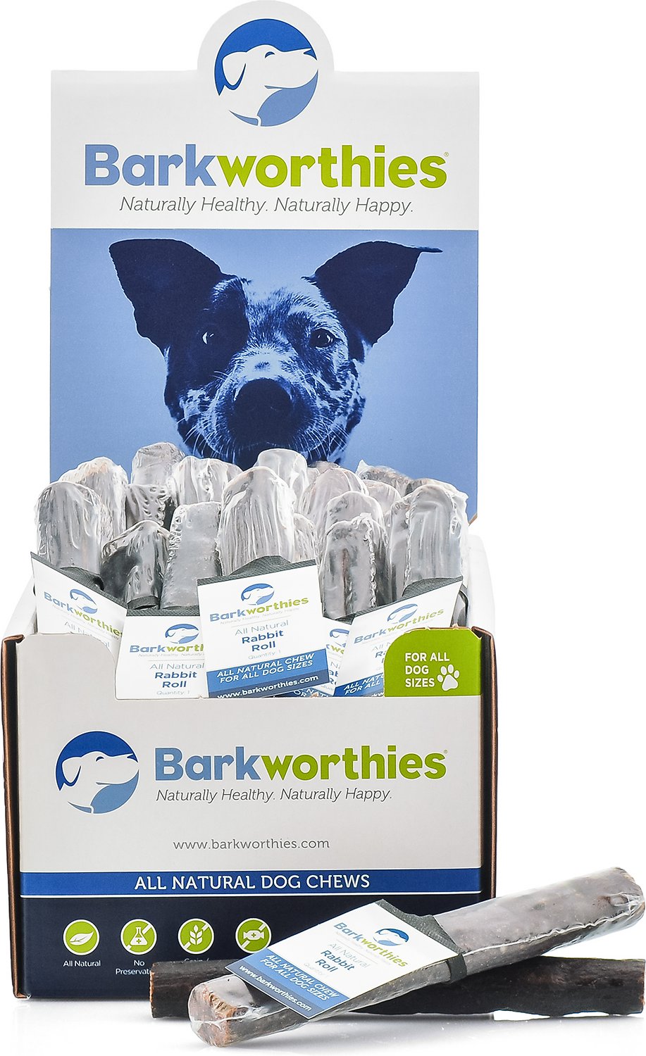 Barkworthies Rabbit Sausage Dog Treats, Case of 50