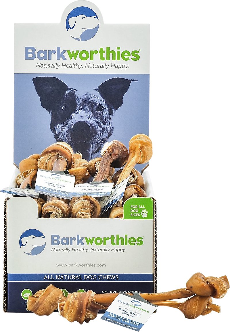 Barkworthies Skinny Knotted Bone Bully Sticks Dog Treats, Case of 25