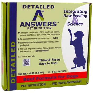 Answers Detailed Beef Formula 8z Patties Raw Frozen Dog Food