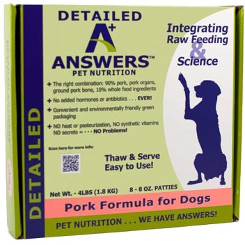 Answers Detailed Pork Formula 8z Patties Raw Frozen Dog Food
