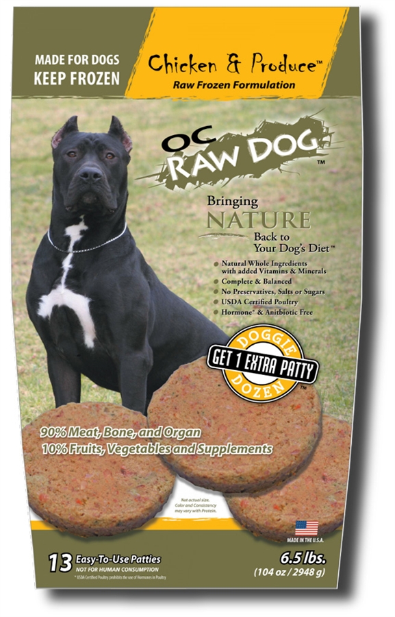 OC Raw Dog Chicken & Produce Patties Raw Frozen Dog Food, 6-lb