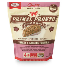 Primal Pronto Raw Frozen Turkey & Sardine Formula Dog Food, 4-lb