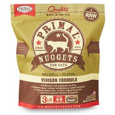Primal Raw Frozen Nuggets Venison Formula Raw Cat Food, 3-lb
