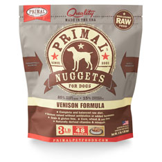 Primal Raw Frozen Nuggets Venison Formula Dog Food, 3-lb