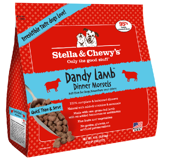 Stella & Chewy's Dandy Lamb Dinner Morsels Grain-Free Raw Frozen Dog Food, 4-lb