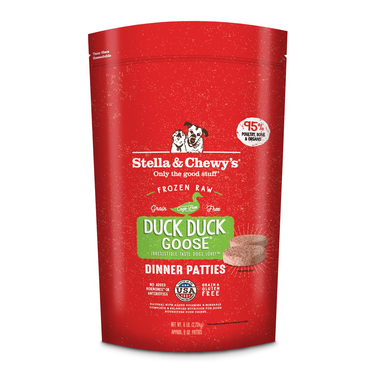 Stella & Chewy's Duck Duck Goose 8-oz Dinner Patties Grain-Free Raw Frozen Dog Food, 6-lb