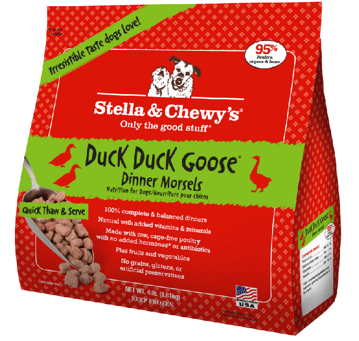 Stella & Chewy's Duck Duck Goose Dinner Morsels Grain-Free Raw Frozen Dog Food, 4-lb