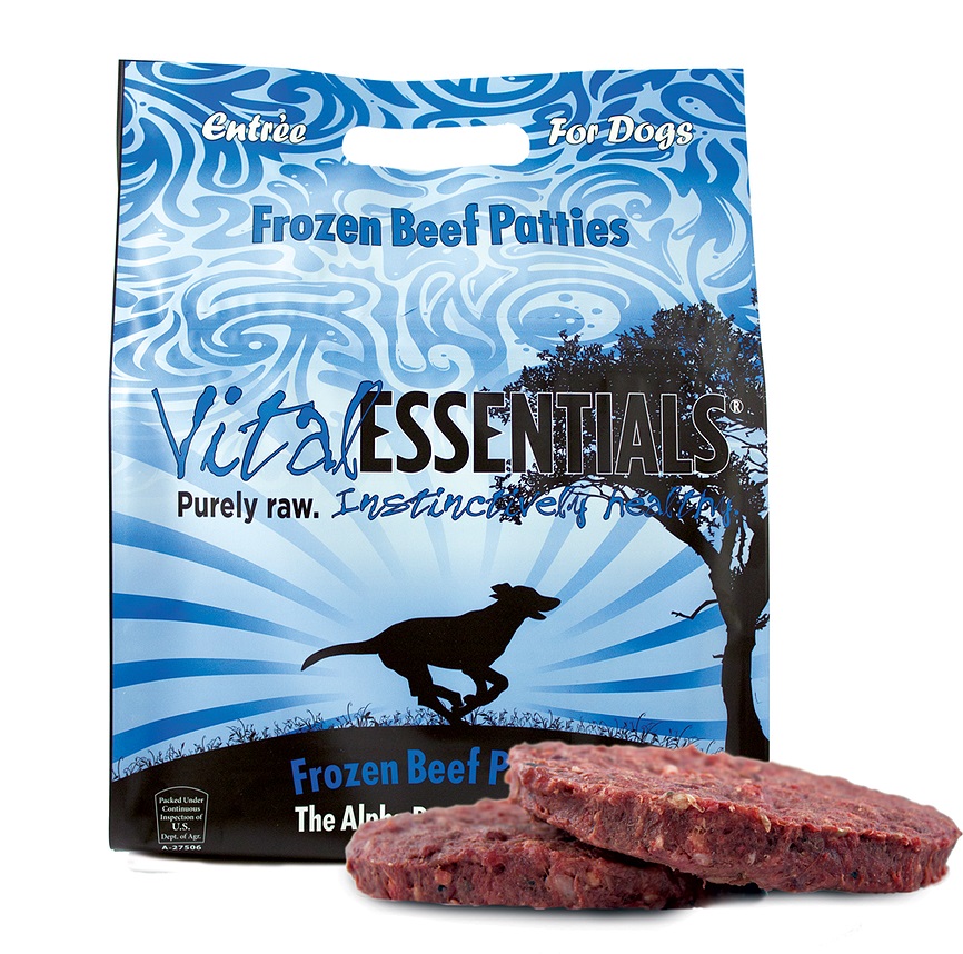 Vital Essentials Grain-Free Beef 8z Patties Raw Frozen Dog Food