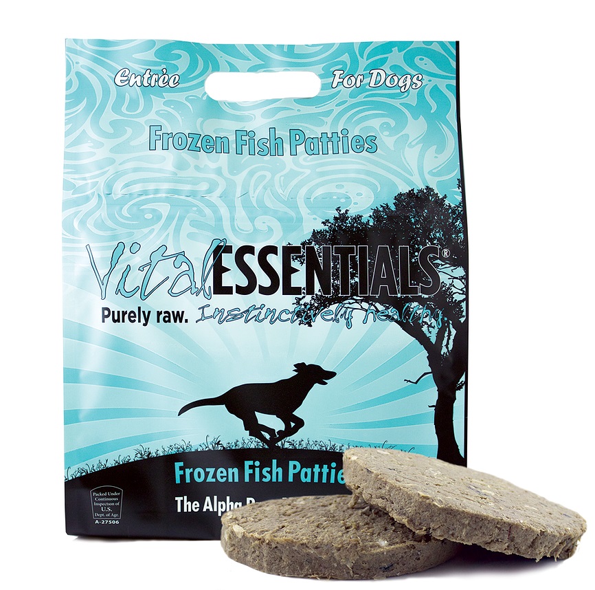 Vital Essentials Grain-Free Fish 8z Patties Raw Frozen Dog Food