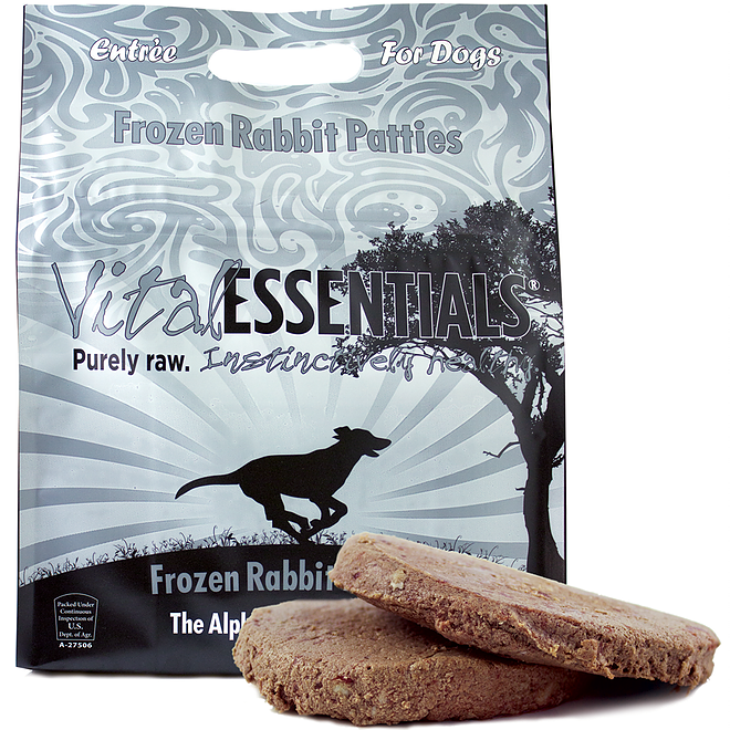 Vital Essentials Grain-Free Rabbit 8z Patties Raw Frozen Dog Food