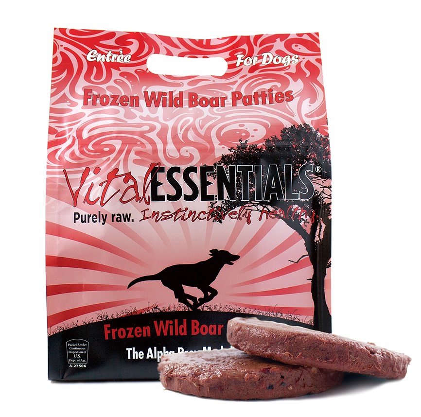 Vital Essentials Grain-Free Wild Boar 8z Patties Raw Frozen Dog Food