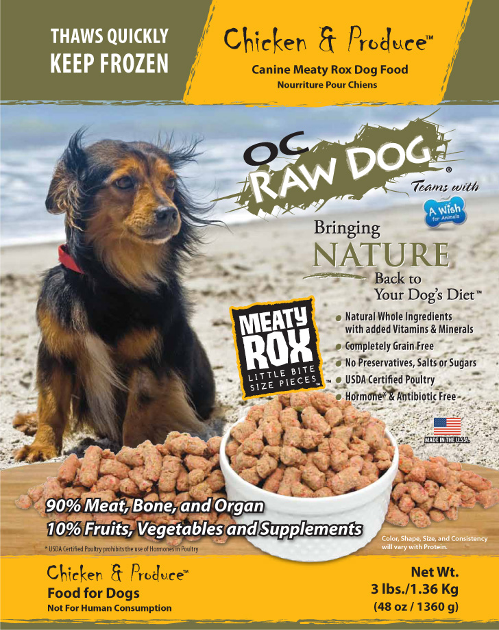 OC Raw Dog Chicken & Produce Meaty Rox Raw Frozen Dog Food, 3-lb
