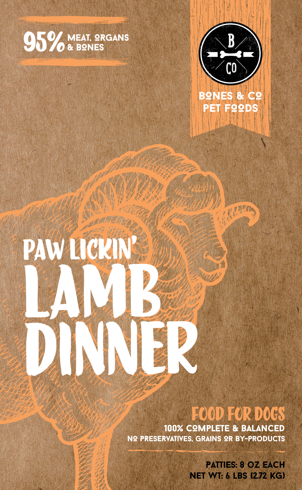 Bones & Co Paw Lickin' Lamb Dinner 1.5oz Mini Patties 3lbs
