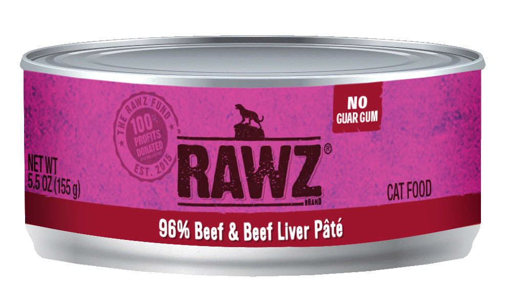 RAWZ Cat 96% Beef & Beef Liver Pate Wet Cat Food Can, 5.5-oz