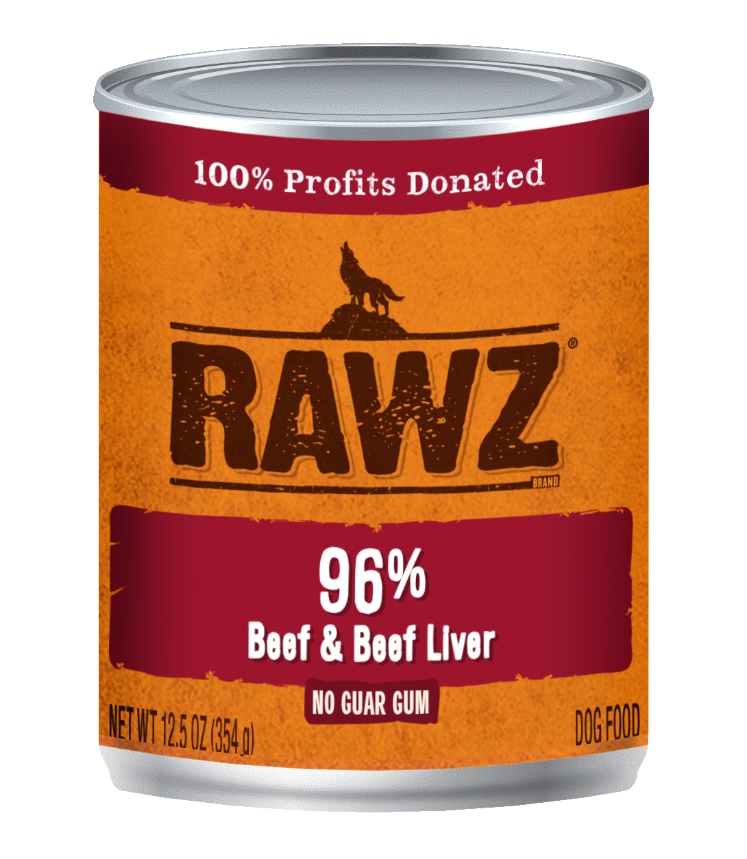 RAWZ Dog 96% Beef & Beef Liver Wet Dog Food Can, 12.5-oz