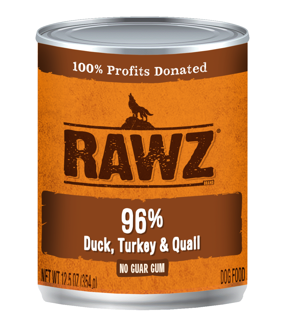 RAWZ Dog 96% Duck, Turkey & Quail Wet Dog Food Can, 12.5-oz