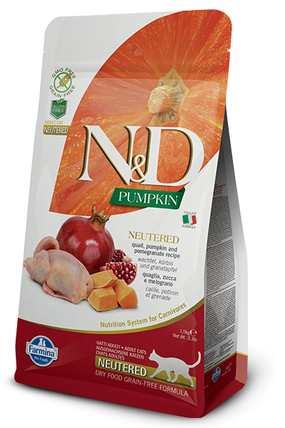 Farmina Natural & Delicious Pumpkin Quail & Pomegranate Neutered Dry Cat Food Formula