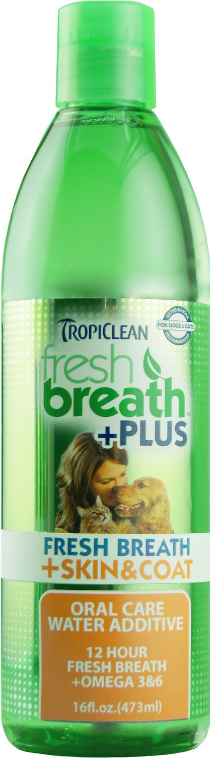 Tropiclean Fresh Breath Water Additive + Plus Skin & Coat, 16-oz bottle