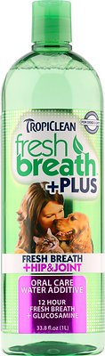 Tropiclean Fresh Breath Water Additive + Plus Hip & Joint Dog & Cat Supplement, 33.8-oz bottle