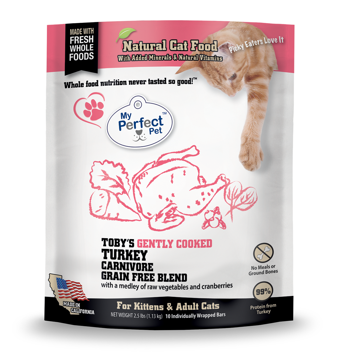 My Perfect Pet Toby's Turkey Carnivore Blend Grain-Free Frozen Cat Food, 2.5-lb