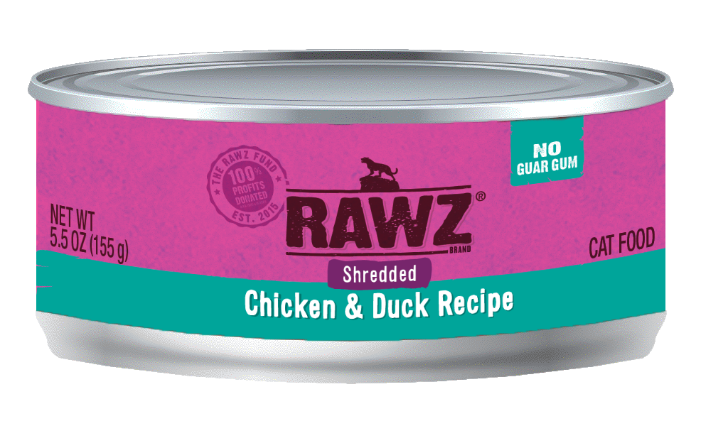 RAWZ Cat Chicken & Duck Shredded Wet Cat Food Can, 3-oz