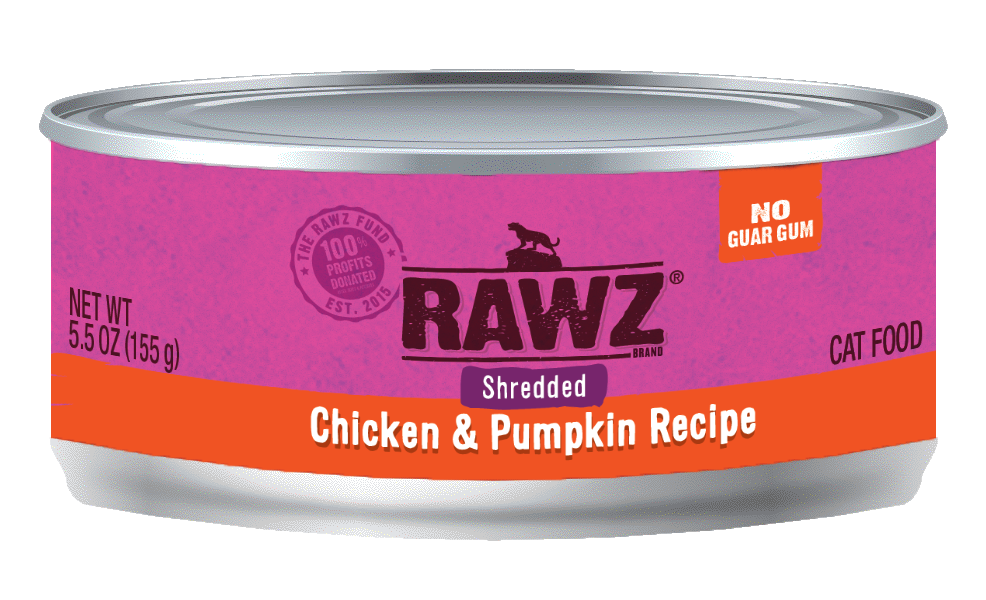 RAWZ Cat Chicken & Pumpkin Shredded Wet Cat Food Can, 3-oz