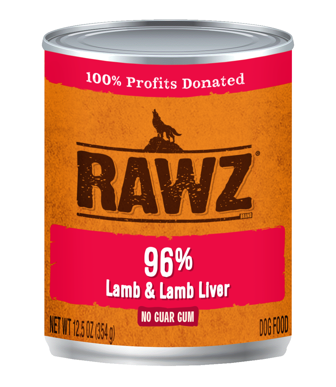 RAWZ Dog 96% Lamb & Liver Pate Wet Dog Food Can, 12.5-oz