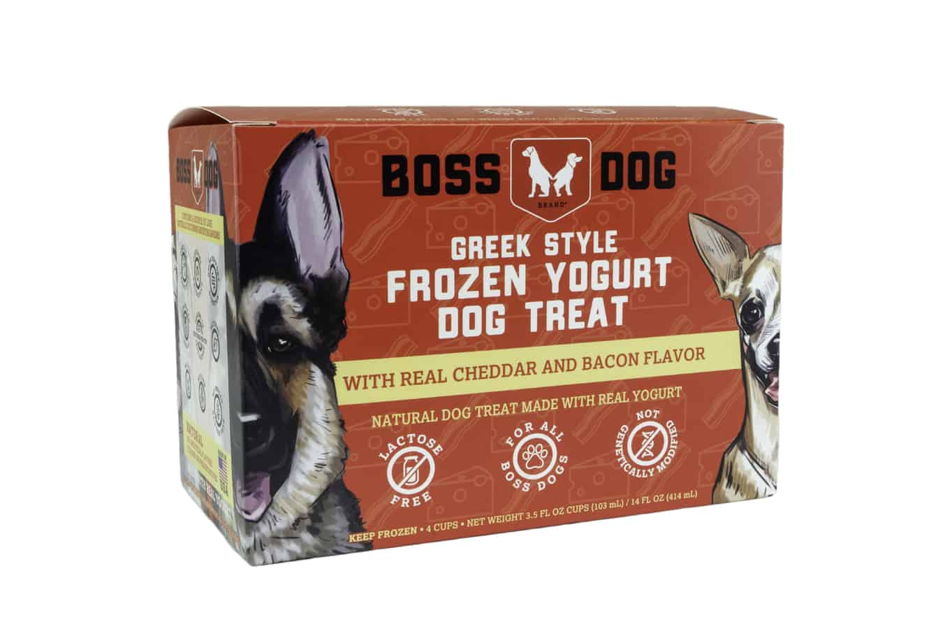 Boss Dog Cheddar & Bacon Frozen Yogurt Dog Treats, 3.5-oz, 4-pack
