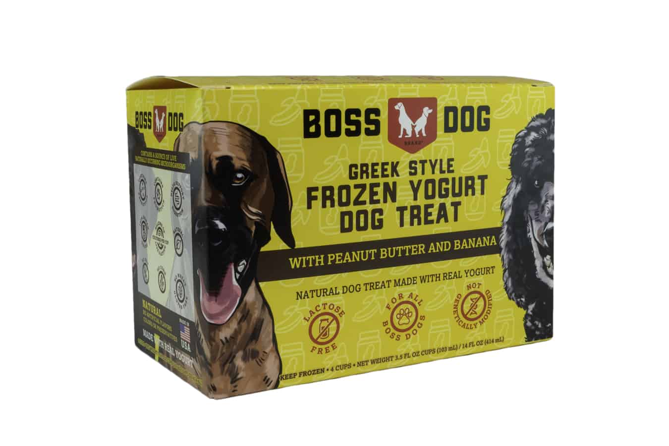 Boss Dog PB & Banana Frozen Yogurt Dog Treats, 3.5-oz, 4-pack