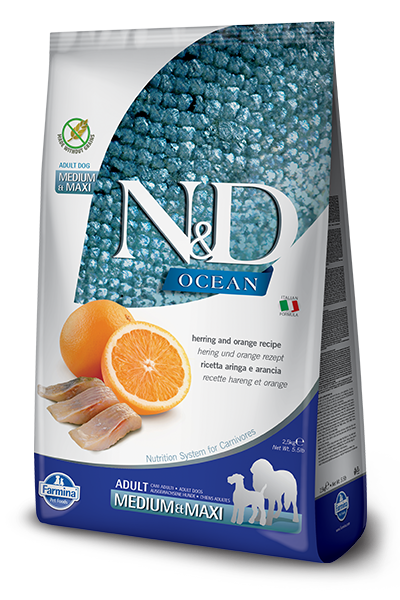Farmina N&D Ocean Herring & Orange Adult Medium & Maxi Dry Dog Food, 5.5-lb