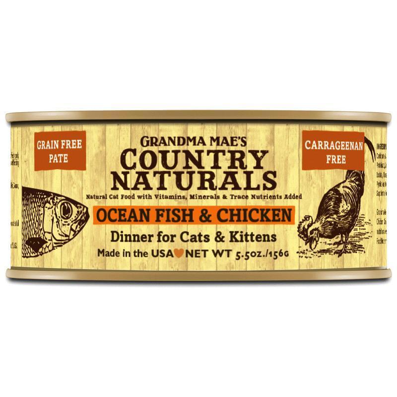 Grandma Mae's Country Naturals Grain-Free Ocean Fish & Chicken Dinner Wet Cat Food, 5.5-oz