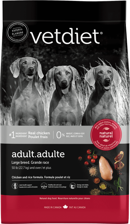 Vetdiet Adult Large Breed Chicken and Rice Formula Dry Dog Food, 30-lb