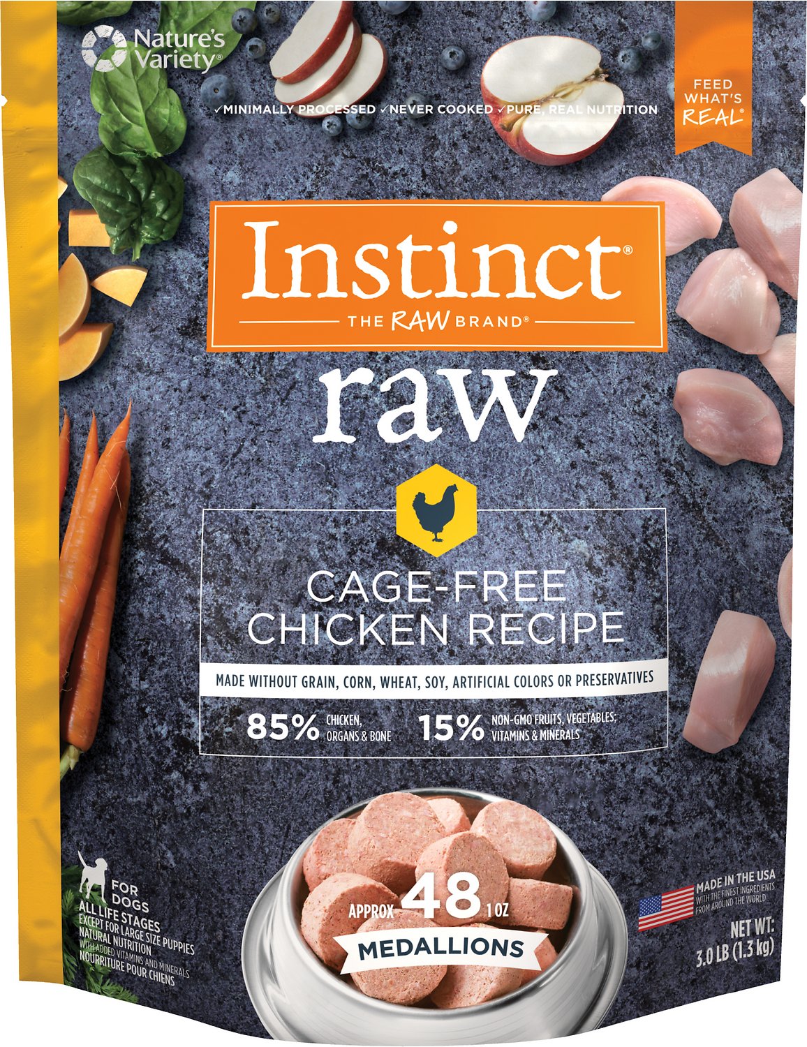 Instinct Frozen Raw Patties Grain-Free Cage-Free Chicken Recipe Dog Food, 6-lb