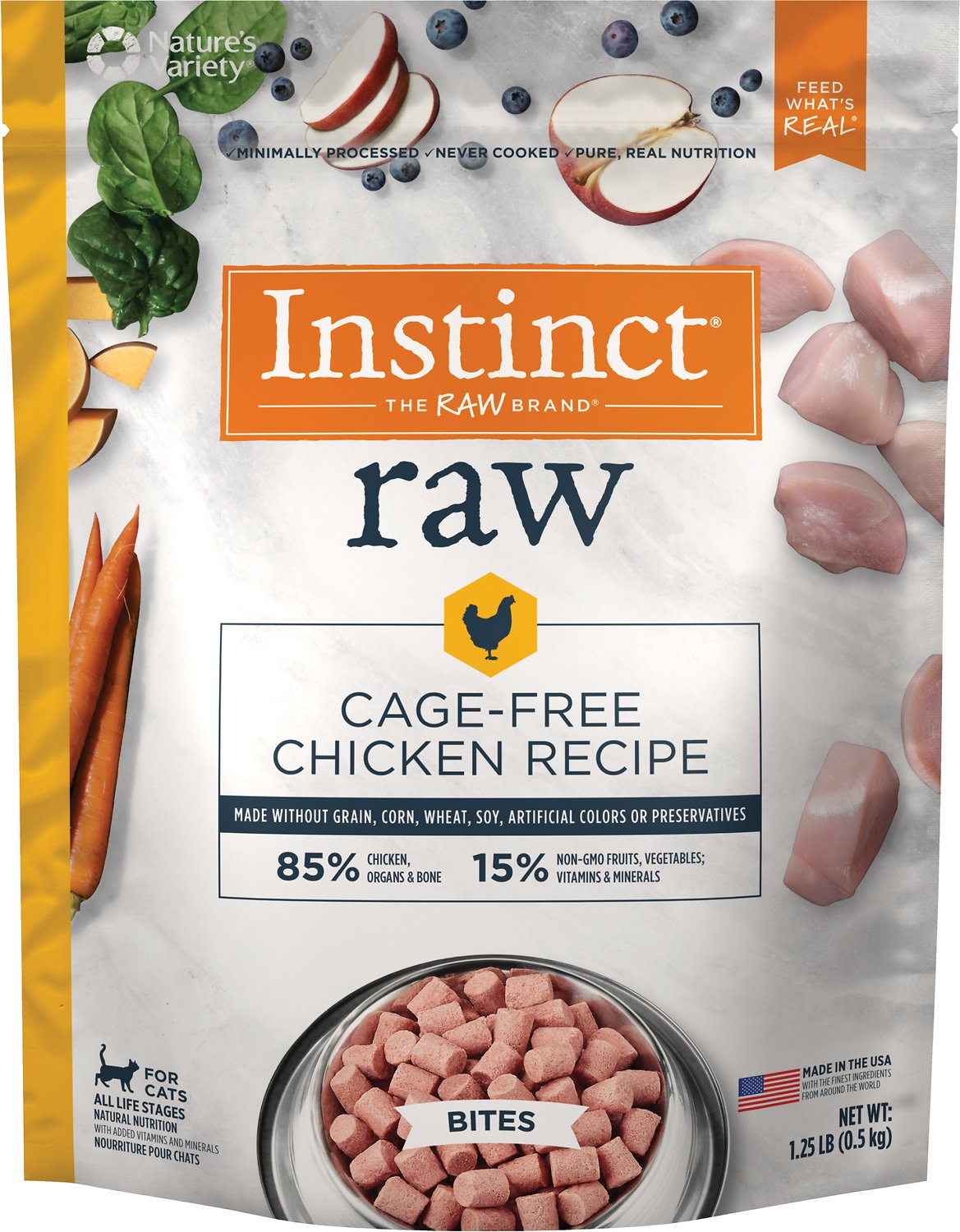 Instinct Raw Cage-Free Chicken Bites Frozen Cat Food, 1.25-lb