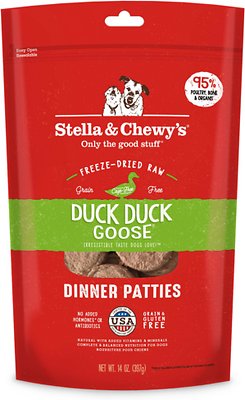 Stella & Chewy's Duck Duck Goose Dinner Patties Grain-Free Freeze-Dried Dog Food, 14-oz
