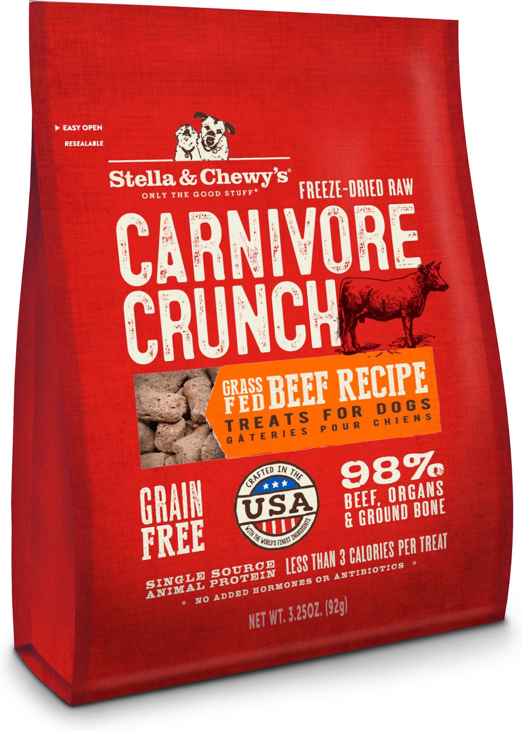 Stella & Chewy's Carnivore Crunch Grass-Fed Beef Recipe Freeze-Dried Dog Treats, 3.25-oz bag