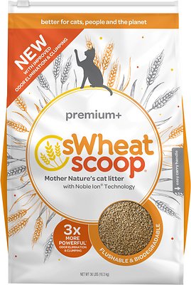 sWheat Scoop Premium+ Natural Clumping Wheat Cat Litter, 36-lb
