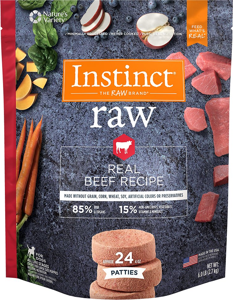 Instinct Frozen Raw Patties Grain-Free Real Beef Recipe Dog Food, 6-lb