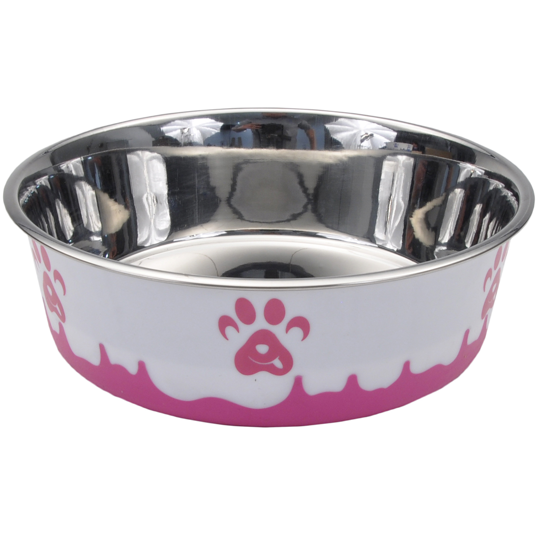 Coastal Maslow Non-Skid Paw Design Dog Bowl, Pink/White, 28-oz