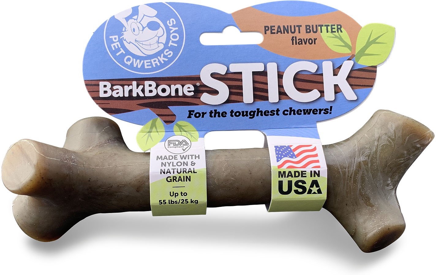 Pet Qwerks BarkBone Peanut Butter Chew Stick Dog Toy, Large