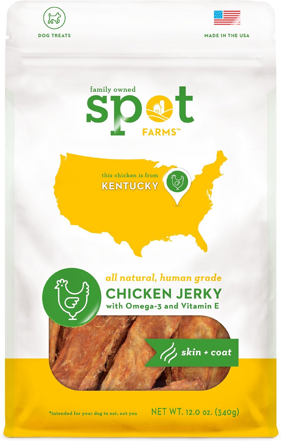 Spot Farms Chicken Jerky Skin & Coat Formula Dog Treats, 12-oz