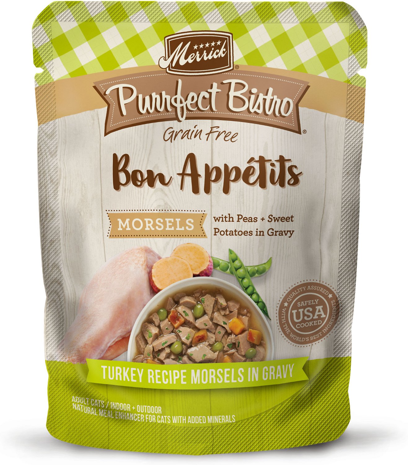 Merrick Purrfect Bistro Bon Appetits Grain-Free Turkey Recipe Morsels in Gravy Adult Cat Food Pouches, 3-oz