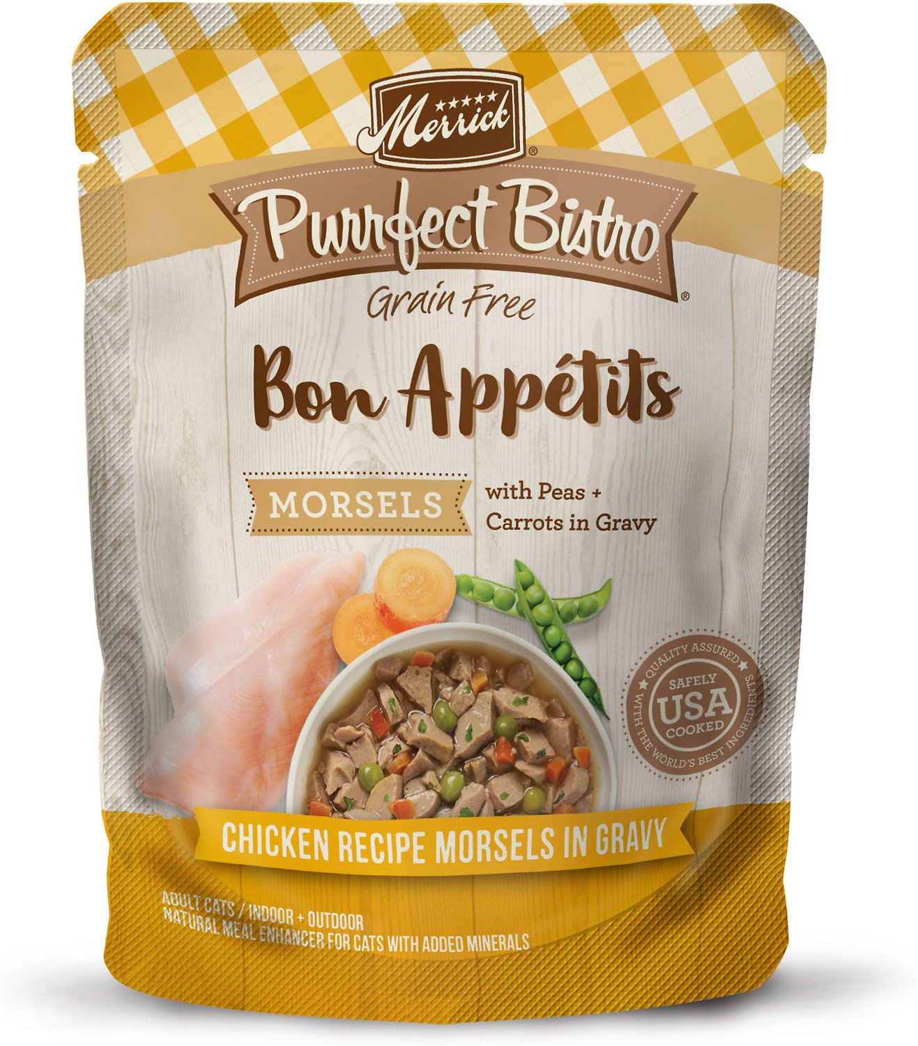 Merrick Purrfect Bistro Bon Appetits Grain-Free Chicken Recipe Morsels in Gravy Adult Cat Food Pouches, 3-oz