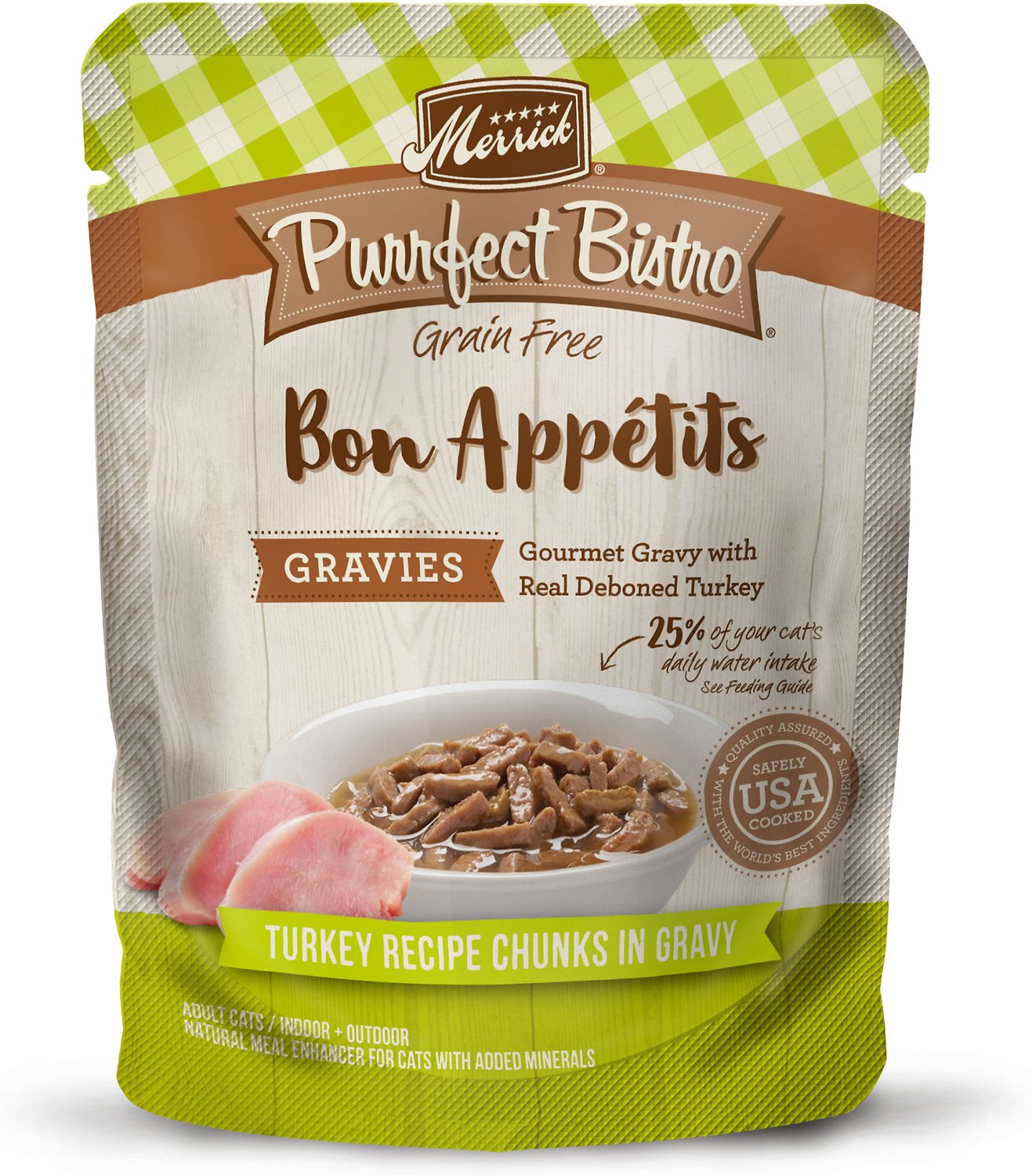 Merrick Purrfect Bistro Bon Appetits Grain-Free Turkey Recipe Chunks in Gravy Adult Cat Food Pouches, 3-oz