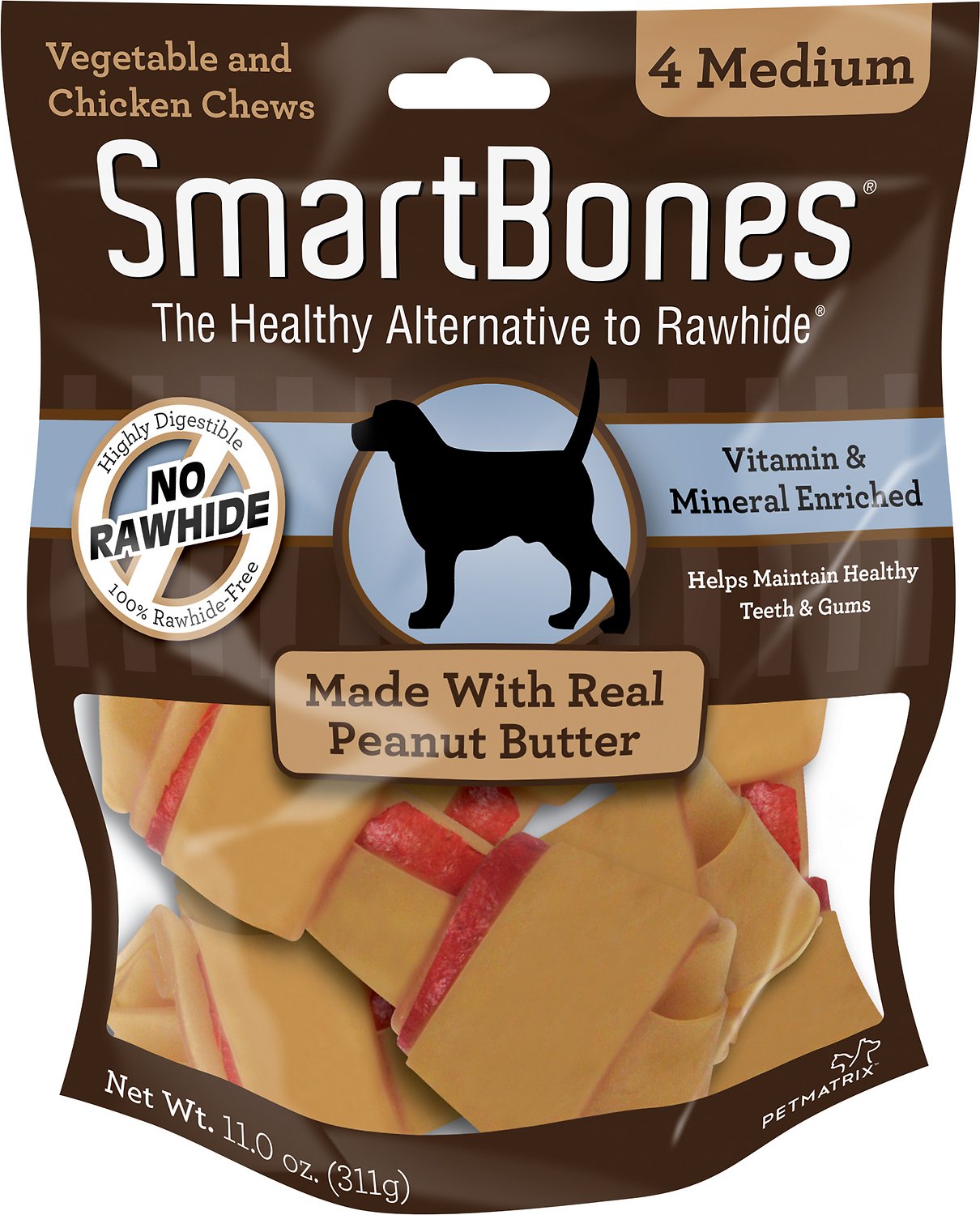 SmartBones Medium Peanut Butter Chew Bones Dog Treats, 4 pack