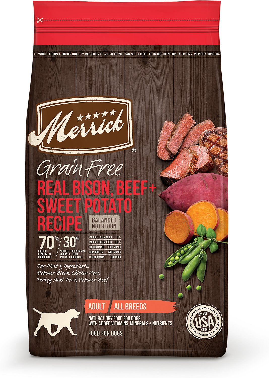 Merrick Real Bison, Beef + Sweet Potato Recipe Grain-Free Dry Dog Food, 4-lb